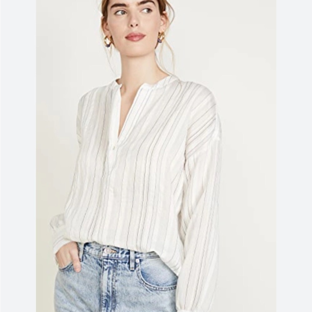 VINCE • Women’s Drapey Striped Pullover Blouse in Optic White Size Medium